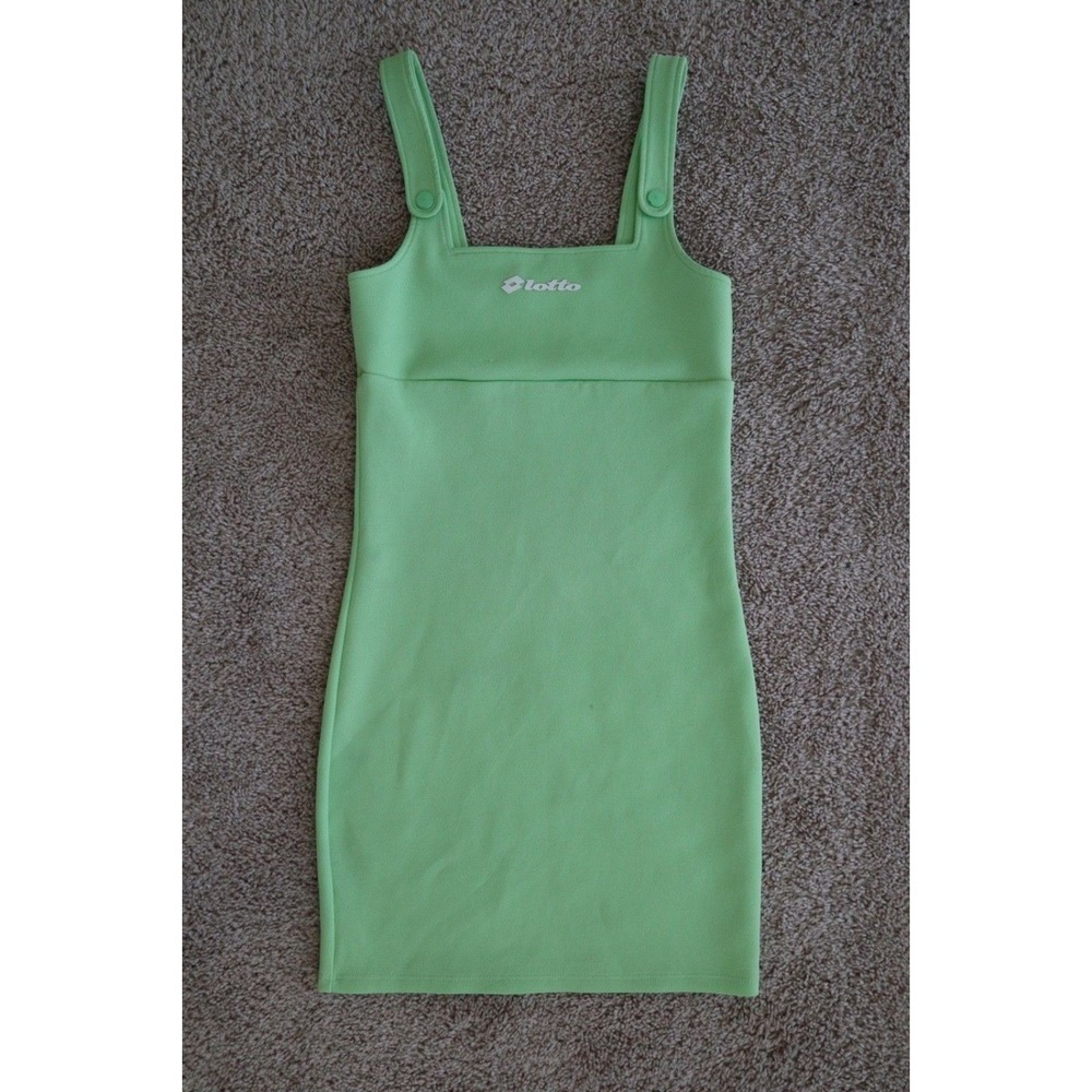 Lotto Womens Lime Green Pique‎ Knit Mini Dress Sporty Bodycon Tank Square Neck